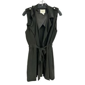 Elevenses Anthropologie Olive Green Faux Suede Front Tie Long Vest Medium Petite